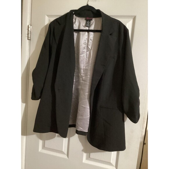 Torrid Blazer Womens 3X Black Open Front Ruched Sleeve Lined Stretch Plus Career - Picture 1 of 3